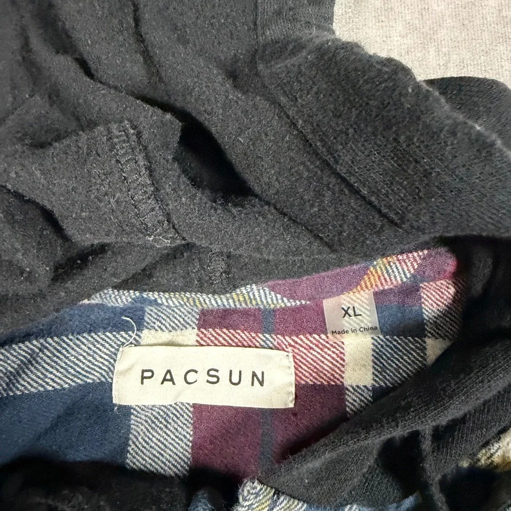 PacSun Mens XL Hooded Flannel Shirt Plaid Button Up Long Sleeve Multi Color